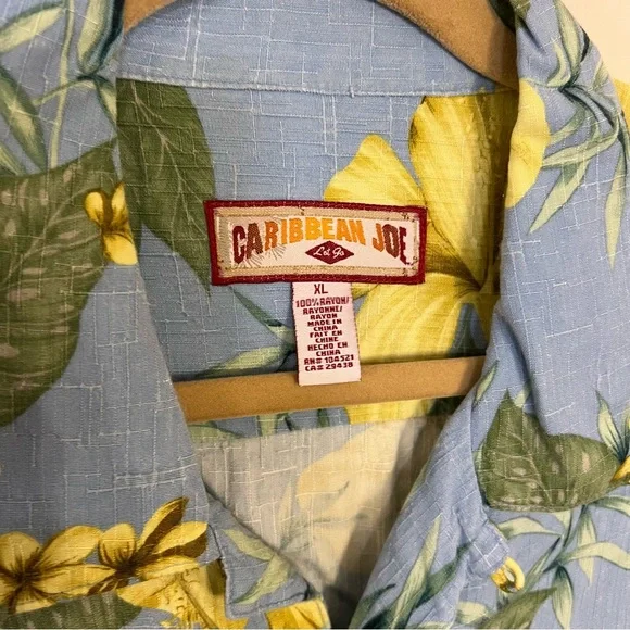 CLEARANCE Caribbean Joe Blue and Yellow Casual Button Down Shirt - Picture 2 of 5
